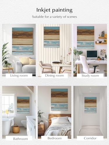 NuYeBiofx Wood in Turquoise Beige Canvas Wall Art Prints,48"x32" Framed Picture Artwork Rustic Farmhouse Background Printed Canvas Oil Painting for Living Room Bedroom Office,Ready to Hang