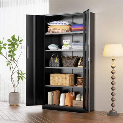 Crownland 72" Metal Office Storage Locking Cabinet, Lockable Garage Storage Cabinets, High Office Cabinet with Adjustable Shelves for Garage(Black)