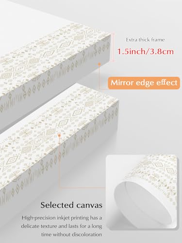 NuYeBiofx Boho Geometric Stripe Canvas Wall Art Prints,40"x28" Framed Picture Artwork Retro Ethnic Line Printed Canvas Oil Painting for Living Room Bedroom Office,Ready to Hang