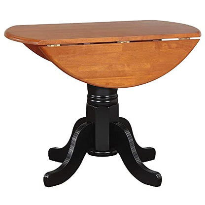 3 Piece Round Drop Leaf Dining Set with Antique Black Arrowback Chairs