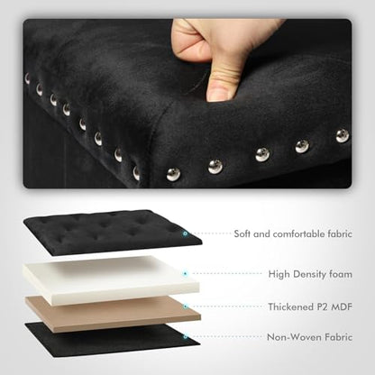Storage-Ottoman Cube-Folding Tufted - Ottomans with Storage, Coffee Table Top Cover, Storage Boxes Footrest Stool for Bedroom, Luxury Velvet Fabric 15.7 Inches Black