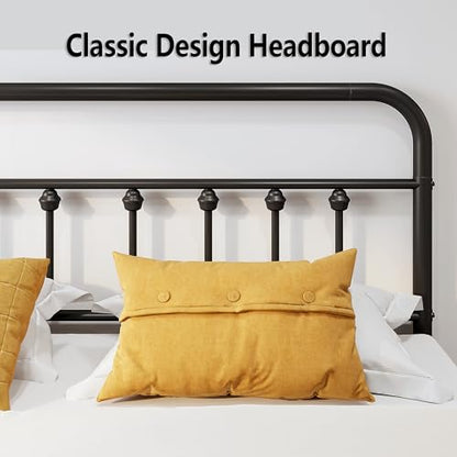 Full Metal Bed Frame with Victorian Headboard & Footboard, Black, view 7
