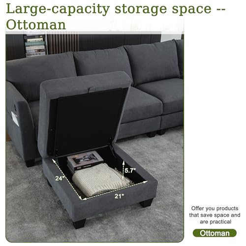 150.4" Large Sectional Couches for Living Room, 8 Seater L Shaped Modular Sectional Sofa with Two Storage Ottomans & USB, Oversized Corner Couch for Living Room (Grey)