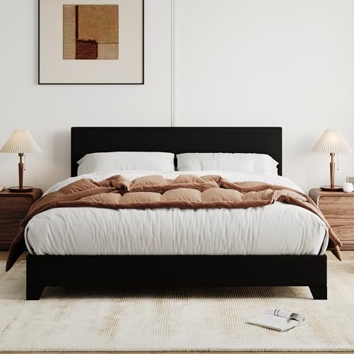 Queen Size Faux Leather Bed Frame, Adjustable Headboard, Black, view 4