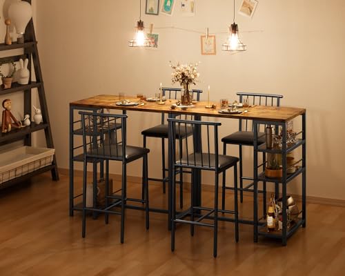 Dining Table Set for 2 with 3 Storage Shelves, Kitchen Table and Chairs for 2 with Pu Cushion Chairs & Thick Wood Top, 3 Piece Dining Table Set for Small Space, Apartment - Retro