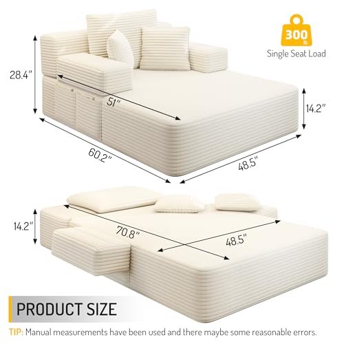 Boneless Beige Couch with Pillows and Armrests, view 3