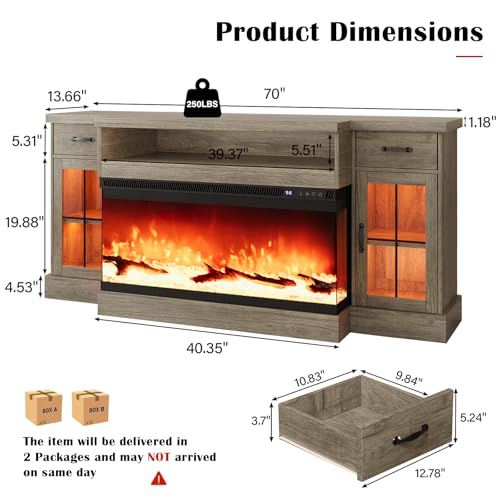 70" Fireplace TV Stand for TVs Up to 80", view 3