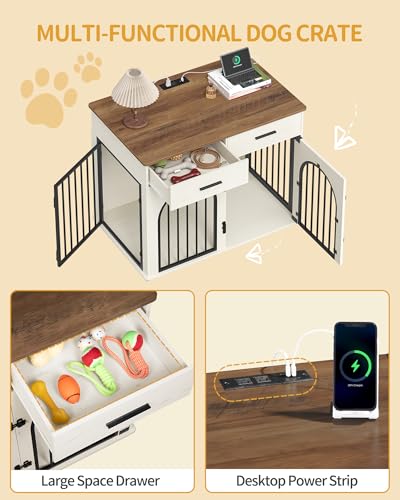 43.3'' Dog Crate Furniture with Storage & Power Indoor Dog Kennel, view 7