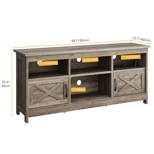 Farmhouse TV Stand with Storage for up to 65 Inch TV, Washed Grey, view 3