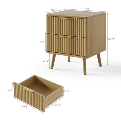 Fluted Dresser and Nightstand Sets 4 Piece, 2-Drawer Nightstands and 5/7 Drawers Dresser, Wood Bedroom Furniture Set for Home, Bedroom, Hallway, Oak