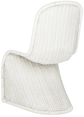 SAFAVIEH Furniture - Tana Wicker Side Chair Set of 2 - 17" Seat Height - White - Rattan - Coastal Woven Design - Ideal for Living Room, Sunroom, Dining Room - Fully Assembled (SEA8009C-SET2)