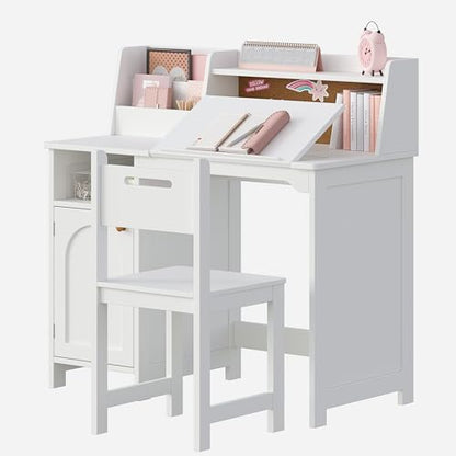 Kids Study Desk and Chair Set with Tiltable Desktop for 3-8 Years, view 2