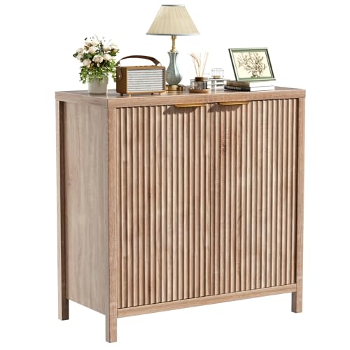Sideboard Buffet Cabinet, 31" Storage Cabinet with 2 Doors and Adjustable Shelves, Sideboard Console for Dinning Room, Kitchen and Living Room - Oak