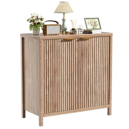Sideboard Buffet Cabinet, 31" Storage Cabinet with 2 Doors and Adjustable Shelves, Sideboard Console for Dinning Room, Kitchen and Living Room - Oak