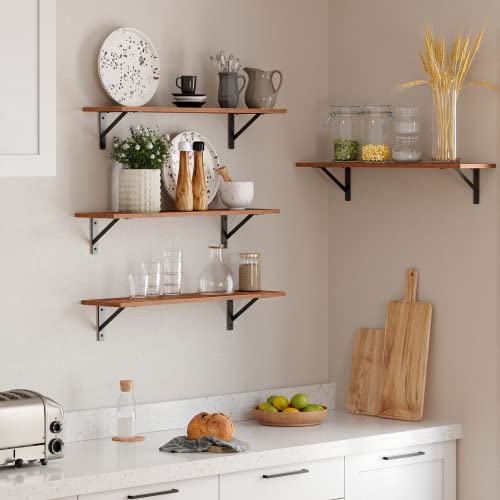 Wall Shelves, 23.6 x 7.9 x 6.1 Inch Floating Shelves for Wall, Easy-to-Install Wall Storage Ledges with Sturdy Metal Brackets for Living Room, Bathroom, Kitchen, Rustic Brown