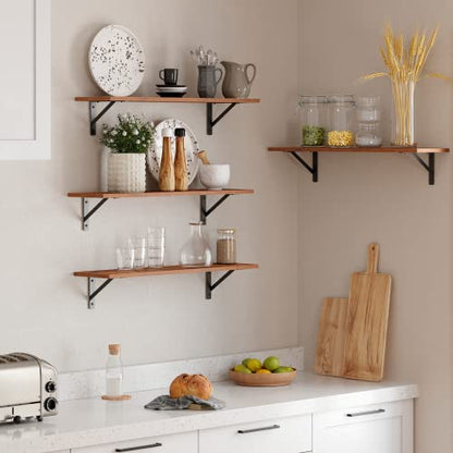 Wall Shelves, 23.6 x 7.9 x 6.1 Inch Floating Shelves for Wall, Easy-to-Install Wall Storage Ledges with Sturdy Metal Brackets for Living Room, Bathroom, Kitchen, Rustic Brown