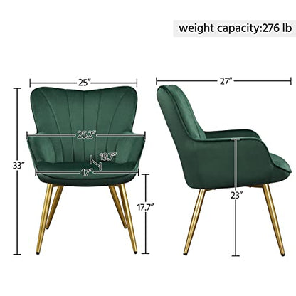 Yaheetech Velvet Accent Chair, Modern Armchair Vanity Chair with Wing Side and Metal Legs, Cozy and Soft Padded and High Back for Living Room/Makeup/Office/Bedroom, Green