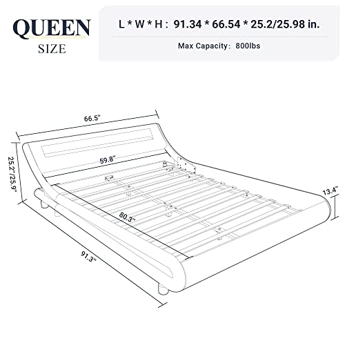 Queen Size LED Platform Bed Frame with Adjustable Headboard, Black, view 3
