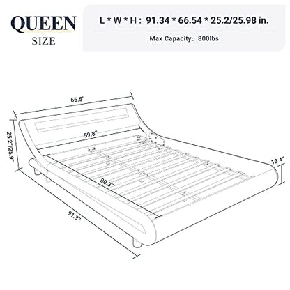 Queen Size LED Platform Bed Frame with Adjustable Headboard, Black, view 3