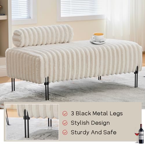 49.6" Modern Loveseat Sofa Couch, Upholstered Accent Sofa with Golden Legs and Adjustable Backrest, Small Faux Fur Couches for Bedroom, Living Room, Compact Small Space (Beige)