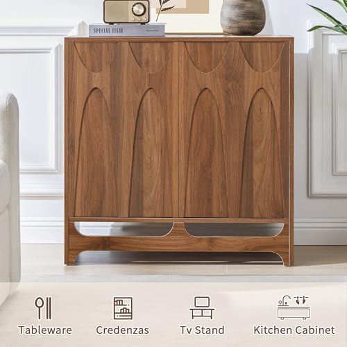 63" W Walnut Sideboard Buffet Cabinet with Storage Set of 2, view 5