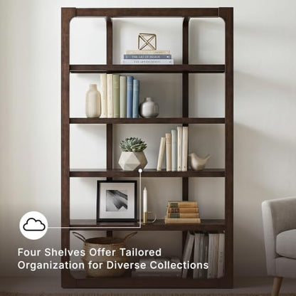 Signature Design by Ashley Breckington 76" Bookcase, 48-Inch Open Etagere Bookshelf, Hardwood Solids, Oak Veneer, and MDF Substrates, Display Shelving for Living Room and Home Office, Dark Brown
