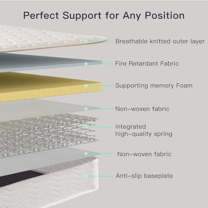 6 Inch Twin Mattress with Bonnell Spring, Twin Mattress for Kids, Memory Foam Mattress for All Night Sleep & Pressure Relief, Certified Safe Foams & Fabric, Fiberglass Free Mattress in A Box