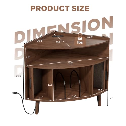 Corner Record Player Stand,Turntable Stand Table Stereo Cabinet, view 4