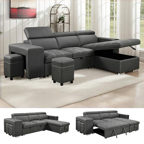 Charcoal Grey L-Shaped Sofa with Pullout Bed and Storage, view 2