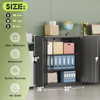 Oakmont Metal Storage Cabinet for Tool Organization, 36" Lockable Garage Storage Cabinets with 2 Doors and 4 Adjustable Shelves, Locking File Cabinet for Office, Home, School (36”-Black)