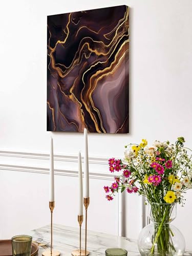NuYeBiofx Natural Abstract Purple Marble Texture Canvas Wall Art Prints,30"x20" Framed Picture Artwork Gold Crack Stripe Art Printed Canvas Oil Painting for Living Room Bedroom Office,Ready to Hang
