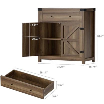 Coffee Bar Cabinet with Storage,Sideboard Buffet Cabinet with 1 Drawer and 2 Barn Doors,Kitchen Storage Cabinet for Kitchen, Living Room, Entryway (Brown)