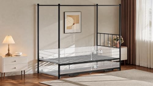 Twin Daybed with Trundle, Canopy Bed with Pop Up Trundle, Black, view 7