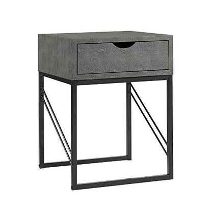 Iver Faux Shagreen Modern Small Side End Table Living Room Bedroom Nightstand, 18 Inch, Grey