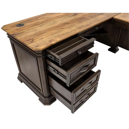 Executive L-Desk & Return, 68 x 72 x 30 in, Solid Wood Plank Top, Brown Finish, view 5