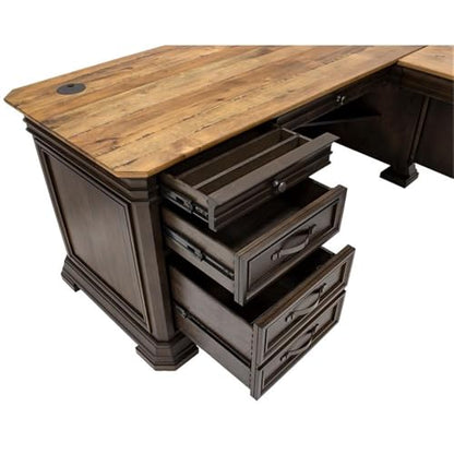 Executive L-Desk & Return, 68 x 72 x 30 in, Solid Wood Plank Top, Brown Finish, view 5