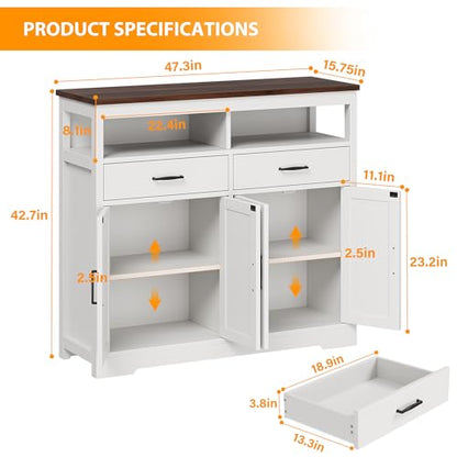 Sideboard Buffet Cabinet with Storage & Shelves, view 4