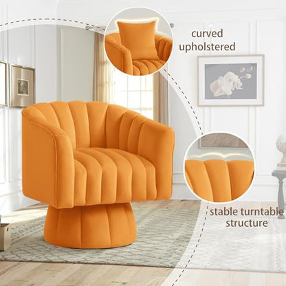 YSICK Swivel Accent Chair,360°Swivel Barrel Chairs, Mid-Century Chair with Wide Upholstered, Modern Velvet Fabric, Round Armchair for Living Room, Lounge, Bedroom, Orange