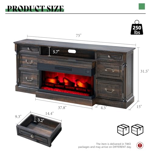 75" Fireplace TV Stand with LED Flame Entertainment Center, view 3