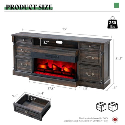 75" Fireplace TV Stand with LED Flame Entertainment Center, view 3
