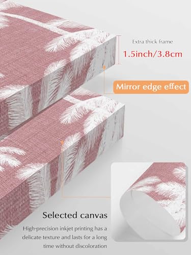 NuYeBiofx Summer Tropical Palm Trees Canvas Wall Art Prints,40"x28" Framed Picture Artwork Pink Retro Linen Background Printed Canvas Oil Painting for Living Room Bedroom Office,Ready to Hang
