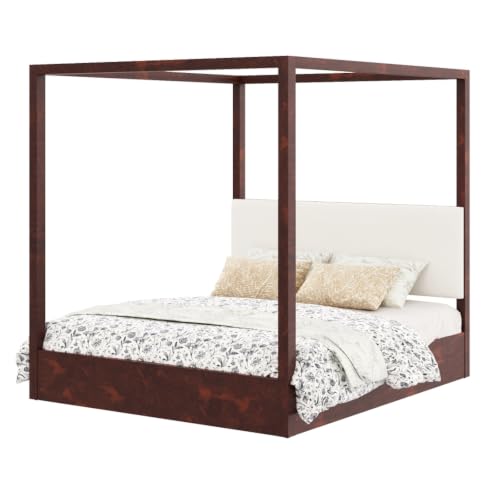 King Size Canopy Bed with Upholstered Headboard (Espresso), view 6