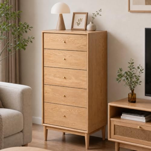 Solid Oak Wood Dresser, 5 Drawer Dresser for Bedroom, view 2
