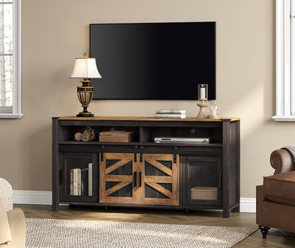 Tall Farmhouse TV Stand for 65 Inch TV, Rustic Brown and Black, view 3