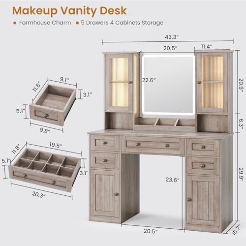 Vanity Desk with LED Mirror & 3 Color Modes, view 3