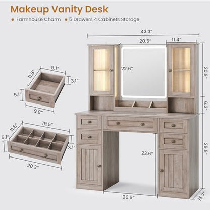 Vanity Desk with LED Mirror & 3 Color Modes, view 3
