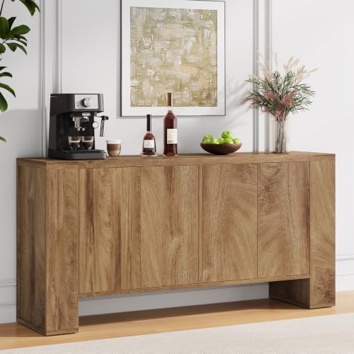59" Sideboard Buffet Cabinet with Adjustable Shelves, Oak, view 2