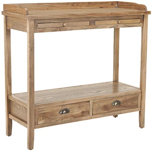 SAFAVIEH Home Collection – Peter Weathered Oak Console Table with Drawers & Shelf, Secretary-Style Storage Console, Country Cottage Design (AMH6571A)