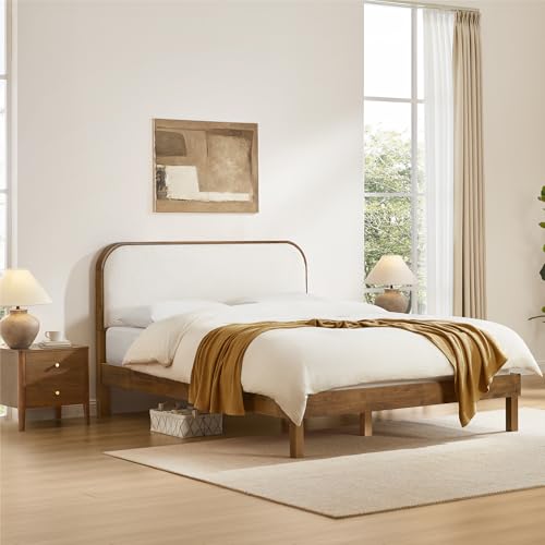 Wood Bed Frame with Upholstered Headboard, view 5