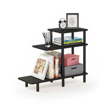 Turn-N-Tube Wood 3-Tier Sofa Side Table, Engineered Wood, Espresso/Black Finish, 25.63" H x 31.5" W x 11.61" D, Modern Design with Open Shelves, Living Room or Bedroom Furniture